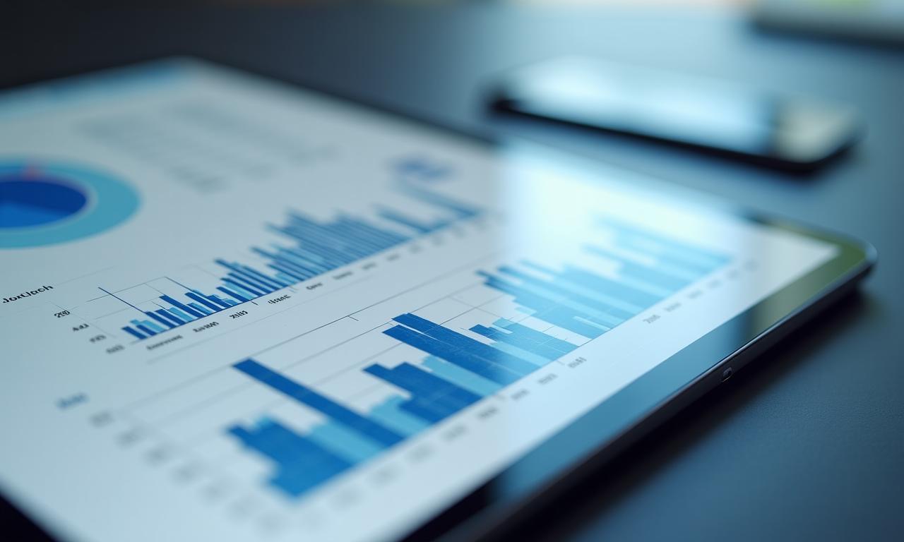 Close up of a highly sophisticated AI-driven business dashboard with predictive growth curves
